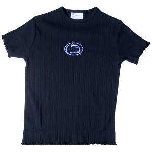 navy girls pointelle short sleeve shirt with Penn State Athletic Logo